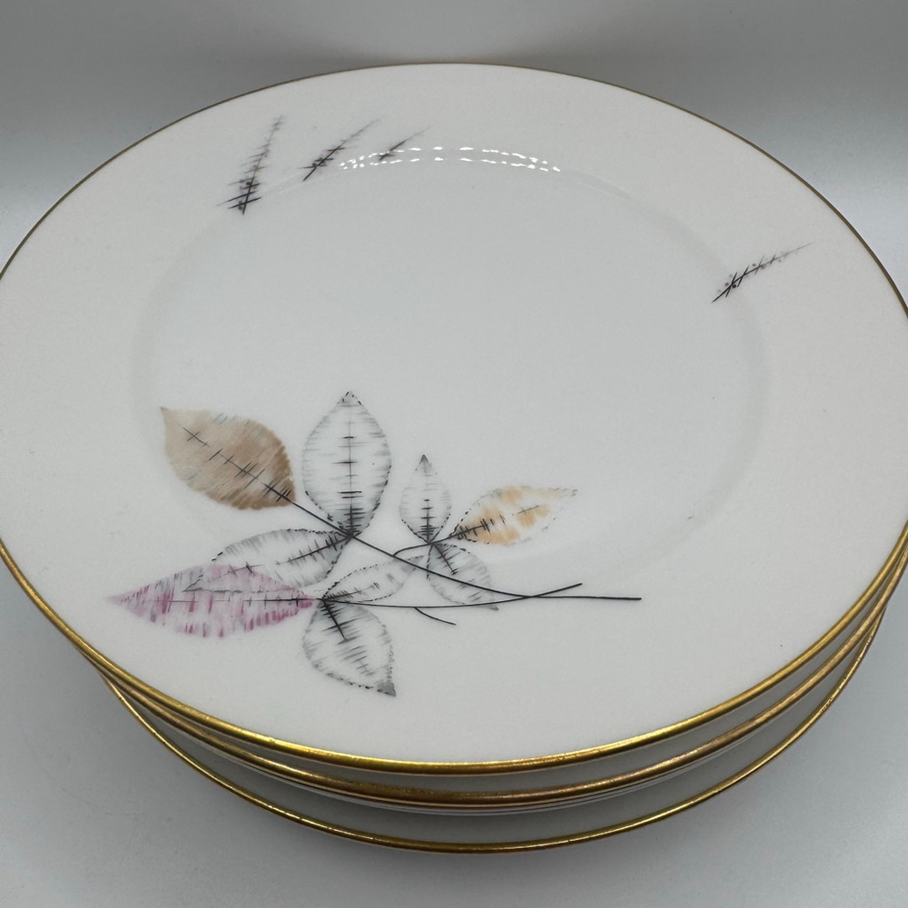 Vintage 1940’s Rosenthal Germany White Gold Leaf Saucers set of 5